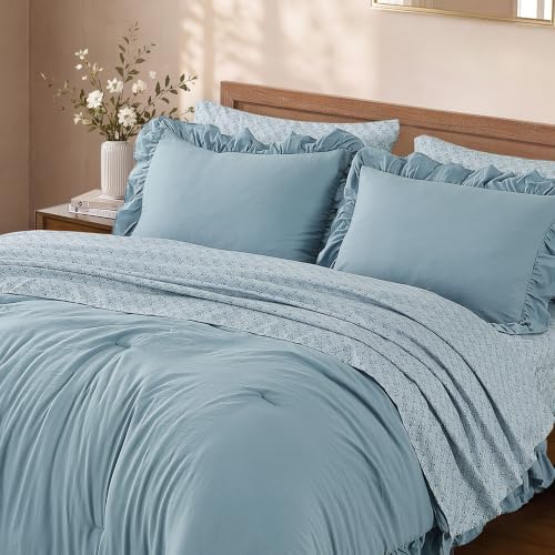BLOOMHAVEN King Size Comforter Set-7 Pieces Ruffle Bedding Floral Sheet - Image 6