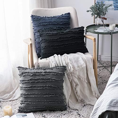 MIULEE Boho Linen Striped Throw Pillow Covers 20x20, Dark Grey - Image 4