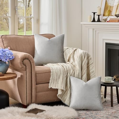 GIGIZAZA Silver Grey Velvet Throw Pillow Covers 24x24 Pack of 2 - Image 7