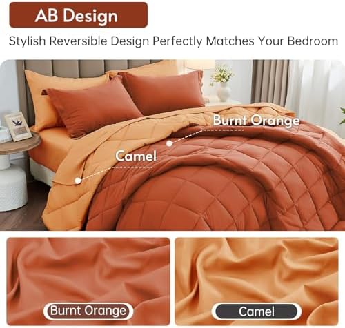 MUXHOMO California King Comforter Set 7 Pieces, Burnt Orange/Camel - Image 3