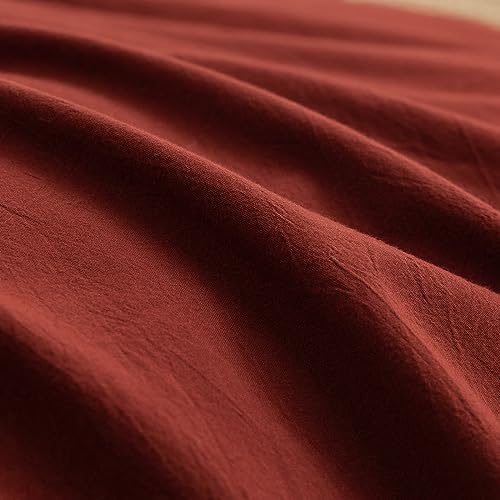 BESTOUCH Cotton Solid Duvet Cover Set Linen Feel Fired Brick Red Queen - Image 6