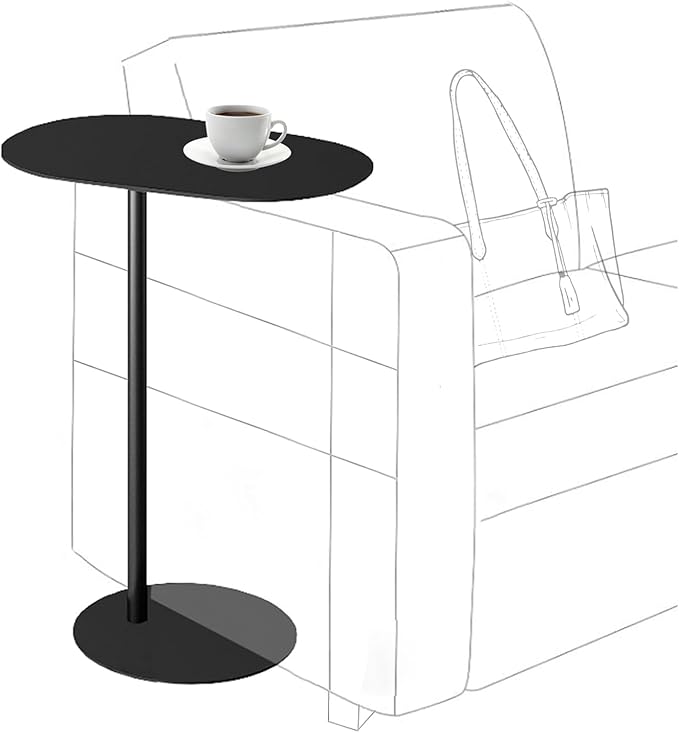 Modern Metal Side Table C Shaped End Table for Couch Slim Sofa Side Table Snack End Table Tv Trays for Eating On Couch for Dining Room, Living Room, Cafe and Balcony (1Pack Black)