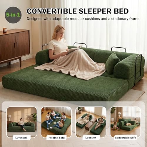 79" Convertible Futon Sofa Bed, Boneless Couch, Olive Green - Image 3