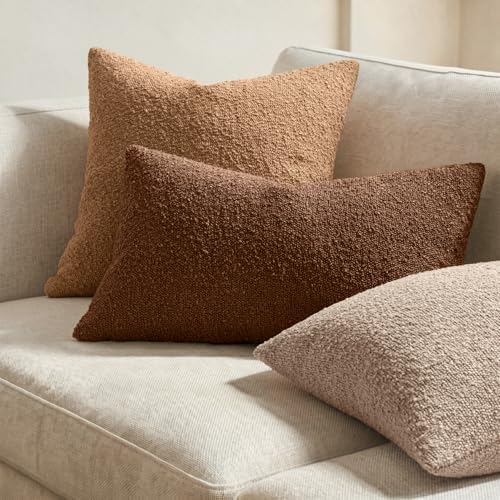 MIULEE 20x20 Decorative Boucle Couch Pillow Covers Chestnut Brown - Image 3