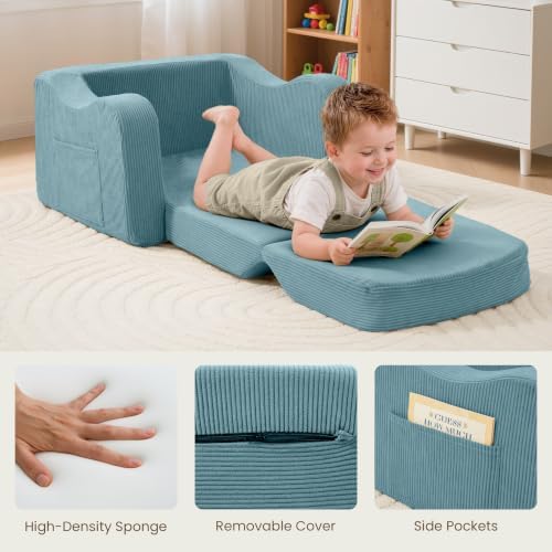Kids Sofa Chair, 2-in-1 Kids Couch, Fold Out Foam Sofa - Image 4