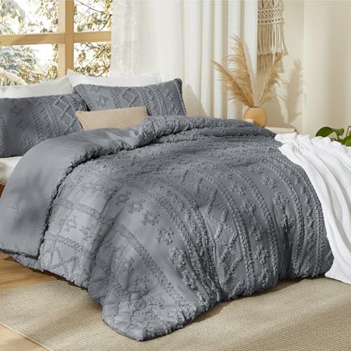 Bedsure Tufted Boho Comforter Set King, Bedroom Decor Bedding Set Grey - Image 2