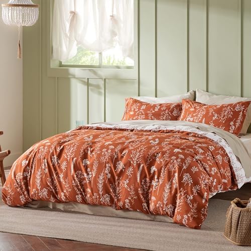 Bedsure Floral Comforter Set Cute Bedding Set Full Reversible Terracotta - Image 5