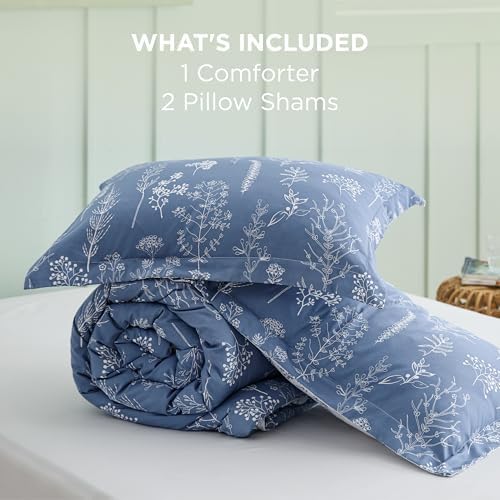 Bedsure Floral Comforter Set Cute Bedding Set Full Reversible Infinity Blue - Image 7