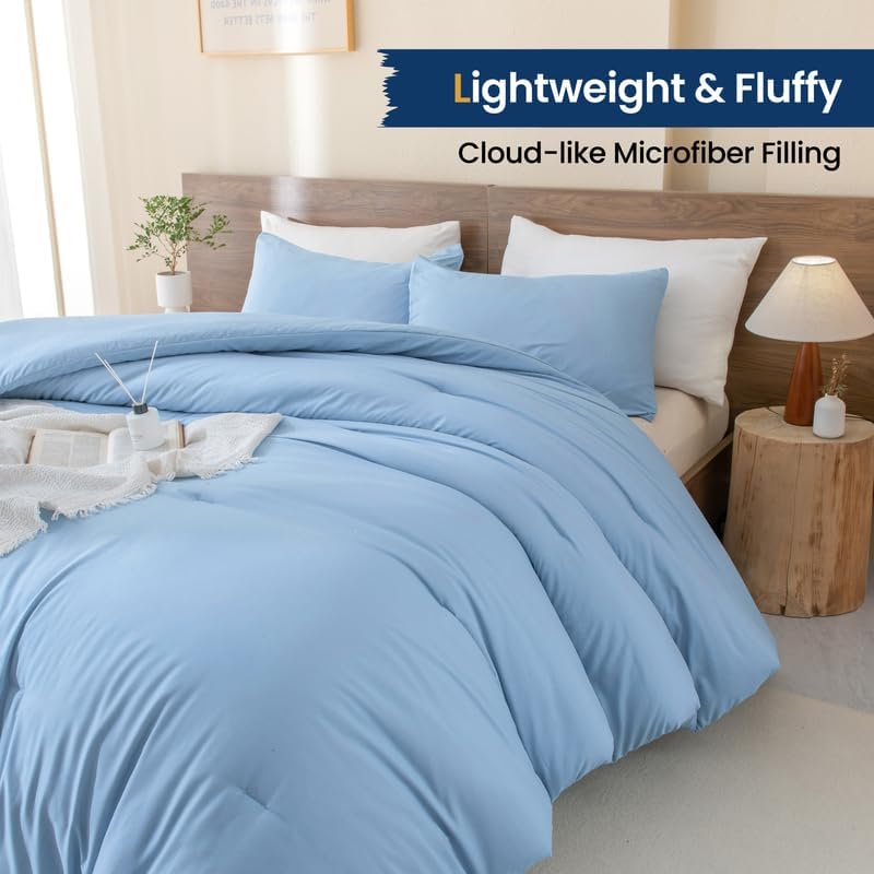 Paxrac Dusty Blue Full Comforter Set, 3 Pieces Lightweight Solid Bedding Set - Image 3