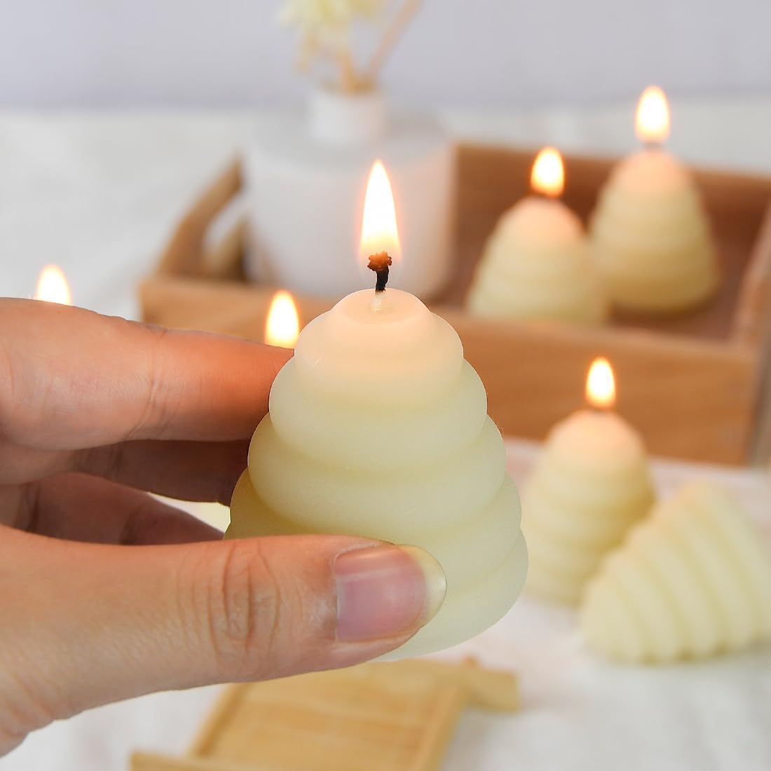 Pack of 12 Beeswax Votive Candles - Beehive Shape Novelty Candle, Perfect Thank You Gift for Mom & Wife or Guest Gifts for Baby Shower bee Theme - Cream White