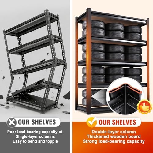 2-Pack Storage Shelves, Adjustable Shelving Unit, 5T Wood Garage Shelving - Image 5