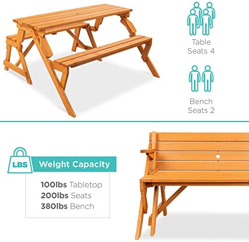 Best Choice Products 2-in-1 Transforming Interchangeable Outdoor Wooden Picnic - Image 6