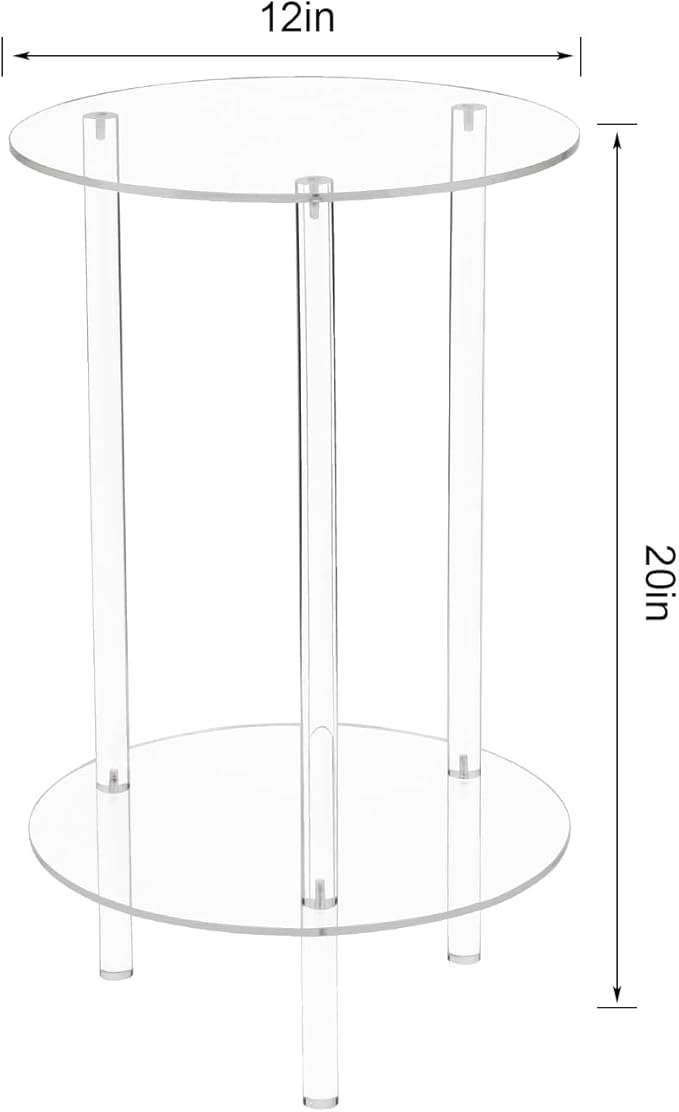 Acrylic Detachable End Table, Round Acrylic Coffee Table, 2 Tier Multifuntional Clear Nightstand End Table for Small Spaces, Detachable Beside Table for Living Room, Bedroom, Study Room, 12"