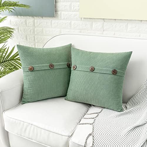 HWY 50 Sage Green Chenille Throw Pillow Covers 20x20 Inch Buttons Pack of 2 - Image 3