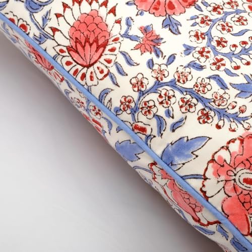 Ridhi Flamingo Pink Block Print Cotton Pillow Cover 24x24 Inch Set of 2 - Image 6