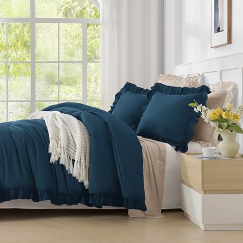 Andency Navy Blue Ruffle Comforter Oversized Queen - Image 6
