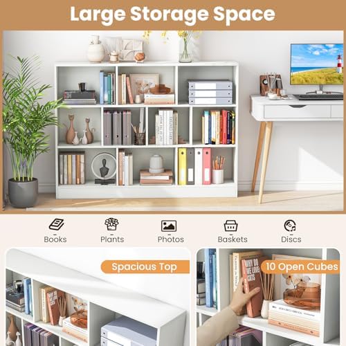 GIANTEX 10 Cube Bookcase, 4-Tier Freestanding Bookshelf w/ 10 Open Compartments - Image 3