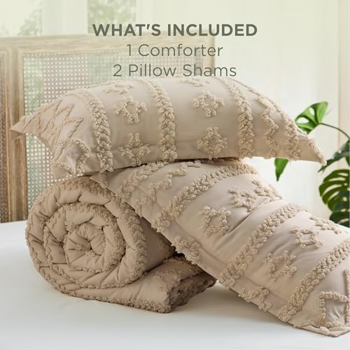 Bedsure Boho Comforter Set Full, Bedroom Decor Bedding Set Light Brown - Image 6