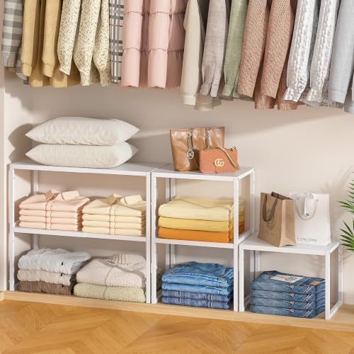 ThreeHio 2 Pack Stackable Closet Organizers and Storage Shelves, Expandable - Image 3