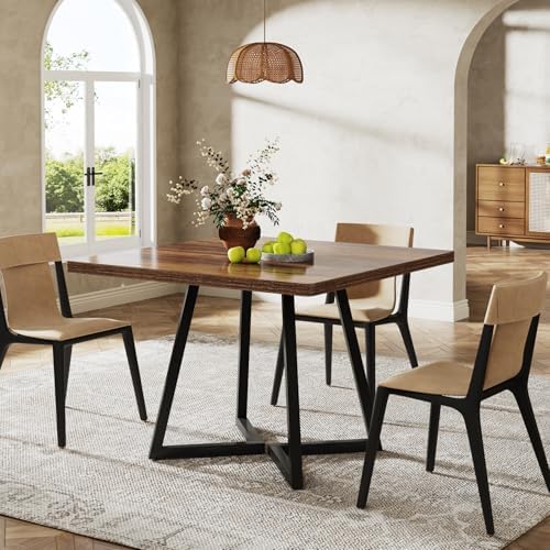 Tribesigns Square Dining Table for 2, 31.5" Industrial Dinner Table with Metal Base, Kitchen Table for Dining Room, Small Space, Apartment, Rustic Brown & Black