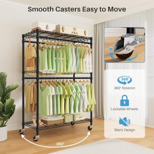 K3R Plus Rolling Clothes Rack Heavy Duty Clothing Racks - Image 3