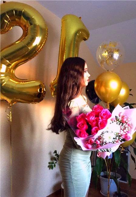 Gold Number 21 Balloon 40 inch, Numbers 21 12 Birthday Balloons for Boy Girl, Gold Foil 21 Balloon for 21 12 Birthday Party, Anniversary Celebration Decorations