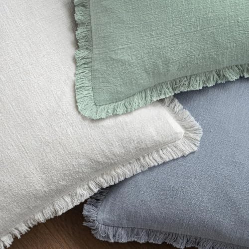 MIULEE Linen Fringe Decorative Euro Throw Pillow Covers Aqua Green 22x22 - Image 4