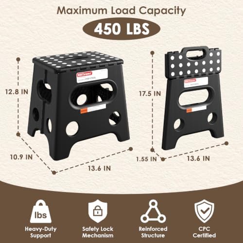 HBTower 13 Inch Folding Step Stool, 450LBS Capacity - Image 3