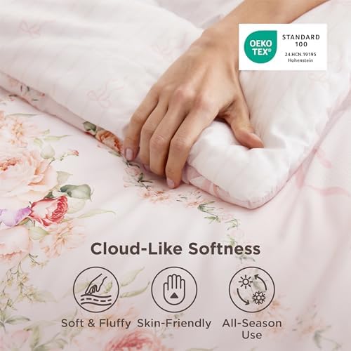 Bedsure Pink Floral Comforter Full Size, Soft Breathable Fall Bedding 3 Pcs - Image 3