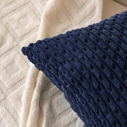 Set of 4 Navy Blue Decorative Throw Pillow Covers 18x18 Inch Corduroy Pillow - Image 5