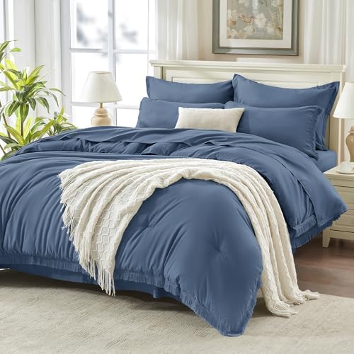Andency California King Comforter Set, 7 Pieces Bluish Grey Bedding - Image 3