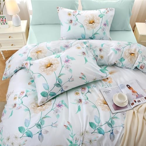 MUXHOMO King Comforter Set, 7-Piece Floral Bed in a Bag, Colorful Green - Image 5