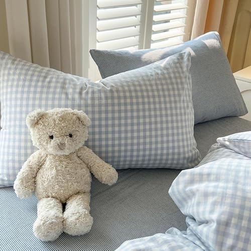 Nayoroom Blue Gingham Comforter Set Queen Plaid Boys Dorm Bedding Set - Image 7