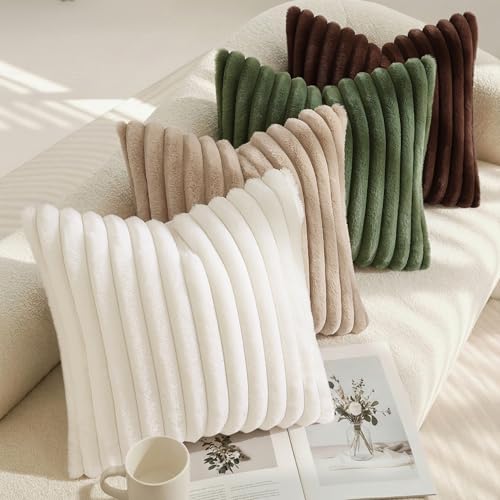decorUhome Fall Faux Fur Throw Pillow Covers 18x18 Set of 2 Olive Green - Image 5