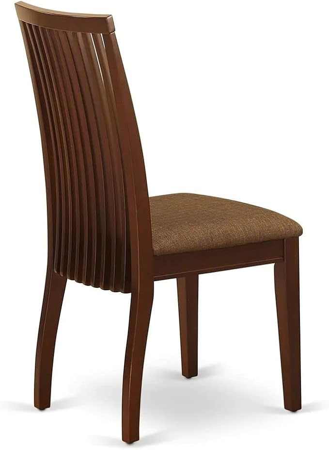 East West Furniture HBIP5-MAH-C 5 Piece Dinette Set for 4 Includes a Round Dining Room Table with Pedestal and 4 Linen Fabric Upholstered Dining Chairs, 42x42 Inch, Mahogany