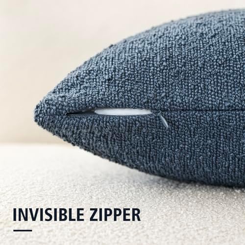 Foindtower Decorative Textured Boucle Throw Pillow Covers 22x22 Dark Blue - Image 2