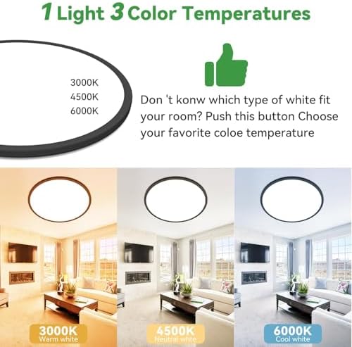 hepside 15.8INCH Big Dimmable Flush Mount Ceiling Light Fixture Black, 3CCT - Image 3