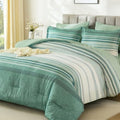 Dobuyly Comforter Set Queen Size 7 Piece, Boho Striped Sage Green Bed in a Bag by Dobuyly