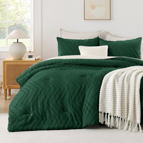 Andency Dark Emerald Green California King Comforter Set, 3 Pieces Boho Set - Image 2