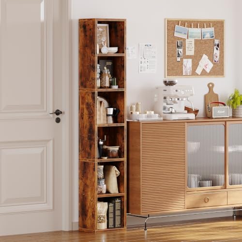 Zenira Corner Bookcase, Tall Narrow 6 Cube Storage Organizer, 6 Tier Shelf - Image 4