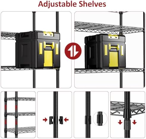 IZEUK 5 Tier Black Metal Storage Shelves, Heavy Duty Wire Shelving Rack - Image 4