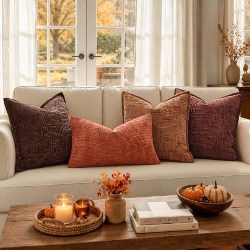 MIULEE Slubby Textured Decorative Fall Throw Pillow Covers Rust 18x18 - Image 3