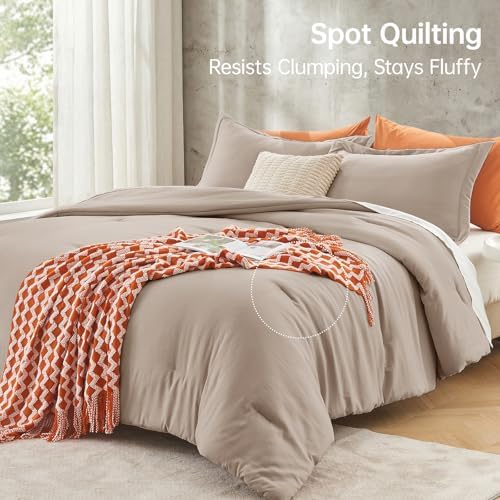 MUXHOMO Super King Comforter Set, 3-Piece All-Season Bedding, Dark Linen - Image 5
