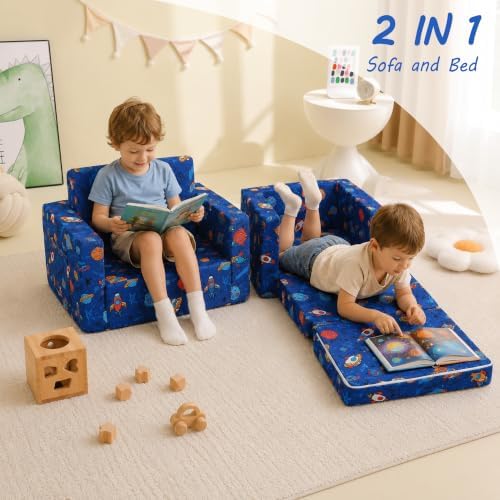 lasoftan Toddler Couch, 2-in-1 Soft Kids Couch Bed Fold Out, Toddler Chairs - Image 2
