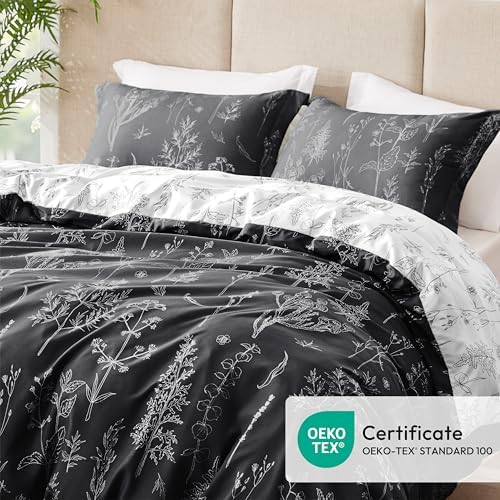 Love's cabin Floral Comforter Set Cute Bedding Twin Reversible 2Pcs Black - Image 4