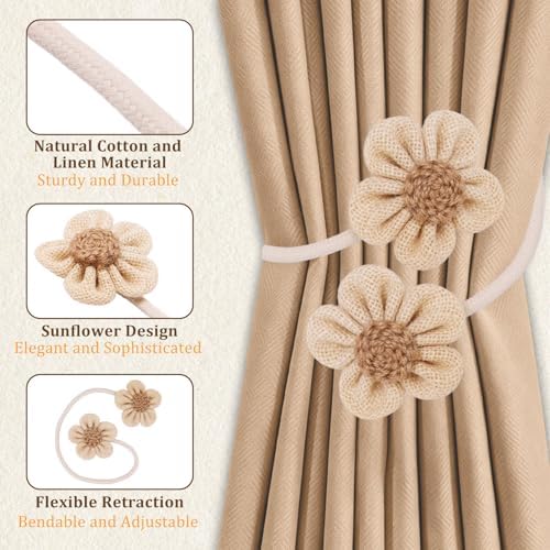 4 Pack Flower Curtain Tiebacks, Rope Curtain Tiebacks Boho Style, Simple - Image 3