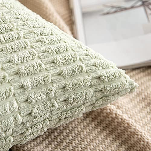 MIULEE Corduroy Decorative Throw Pillow Covers 20x20 Light Green Pack of 2 - Image 3