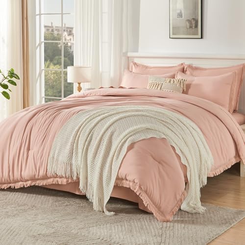 Andency California King Comforter Set, 7 Pieces Pink Bedding by Andency