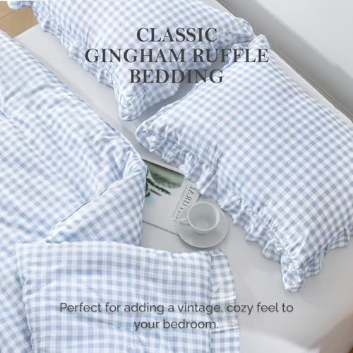 Andency Blue Gingham Ruffle Comforter Twin, 2 Pieces Vintage Bedding - Image 5
