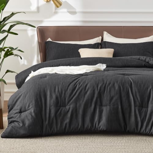 Bedsure Charcoal Queen Comforter Set, Soft Cationic Dyed Bedding Set 3 Pcs by BEDSURE